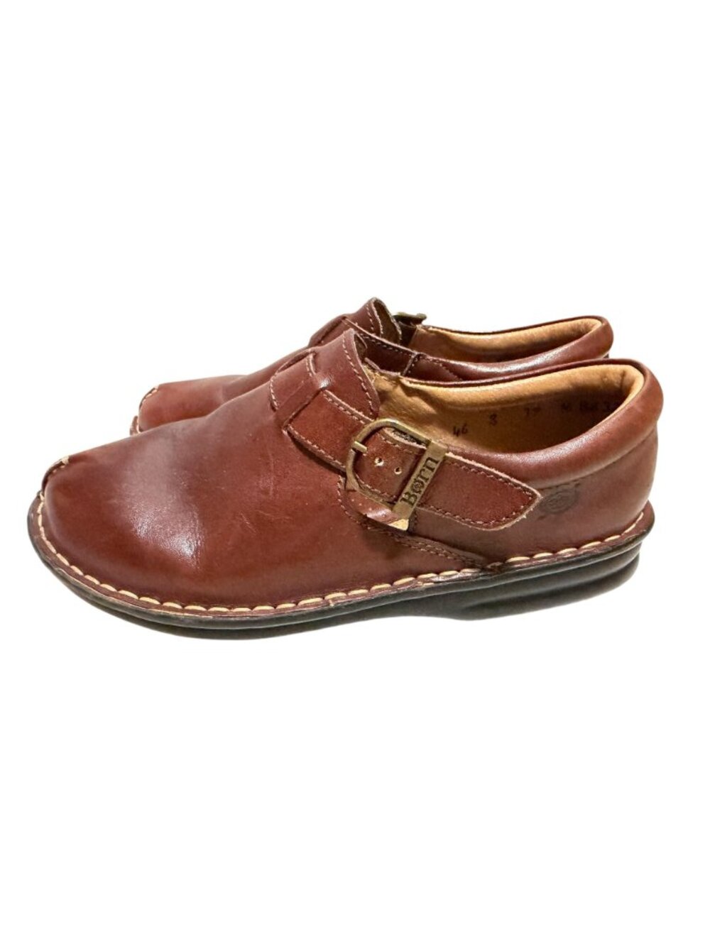 Born Brown Leather Monk Strap Buckle Slip-on Womens Loafer Shoe B6327 Size 8 M - Picture 3 of 11